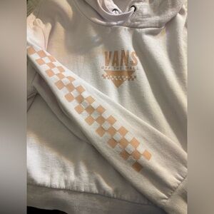 Vans White cropped  Hoodie with Checkered Sleeve Design